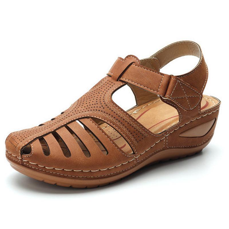 Comelyy - Soft PU Leather Closed Toe Vintage Anti-Slip Sandals