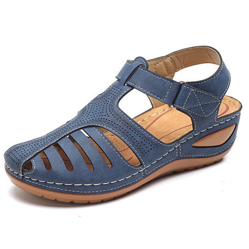 Comelyy - Soft PU Leather Closed Toe Vintage Anti-Slip Sandals