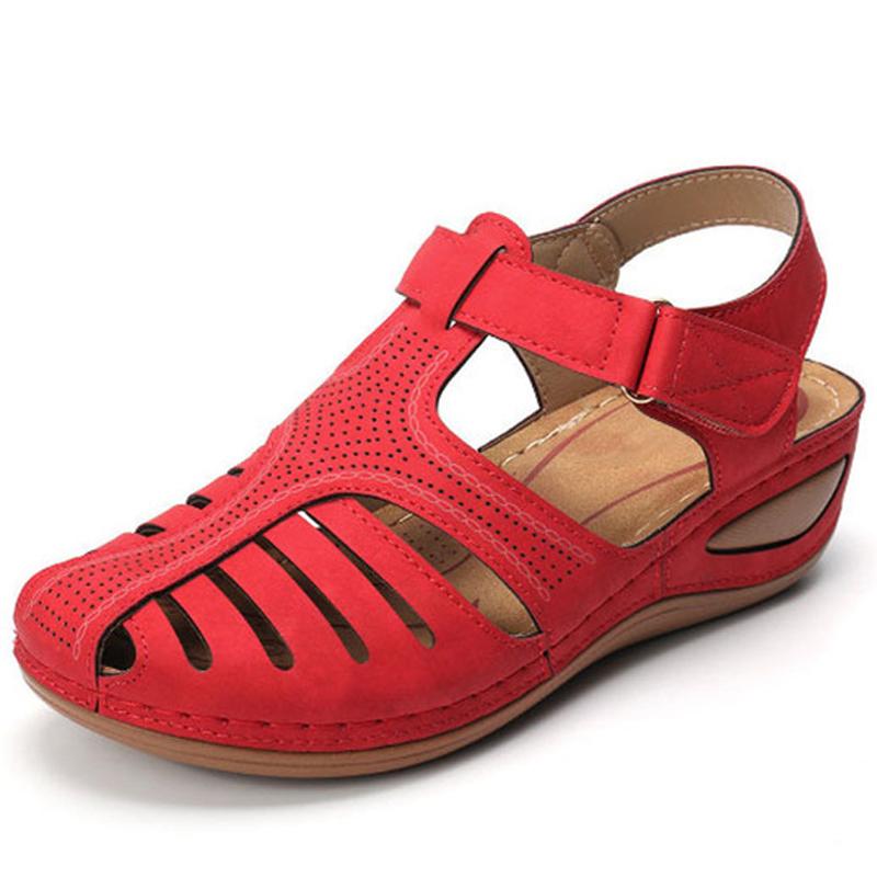 Comelyy - Soft PU Leather Closed Toe Vintage Anti-Slip Sandals