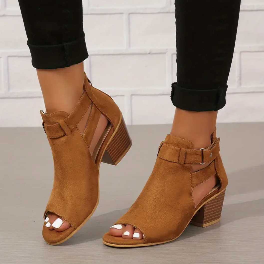 Comelyy Chunky Heeled Peep Toe Cut-out Back Zipper Women Sandals