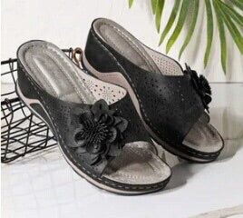 Comelyy Women's shoes summer large size wedge casual flower outer wear slippers female slipper