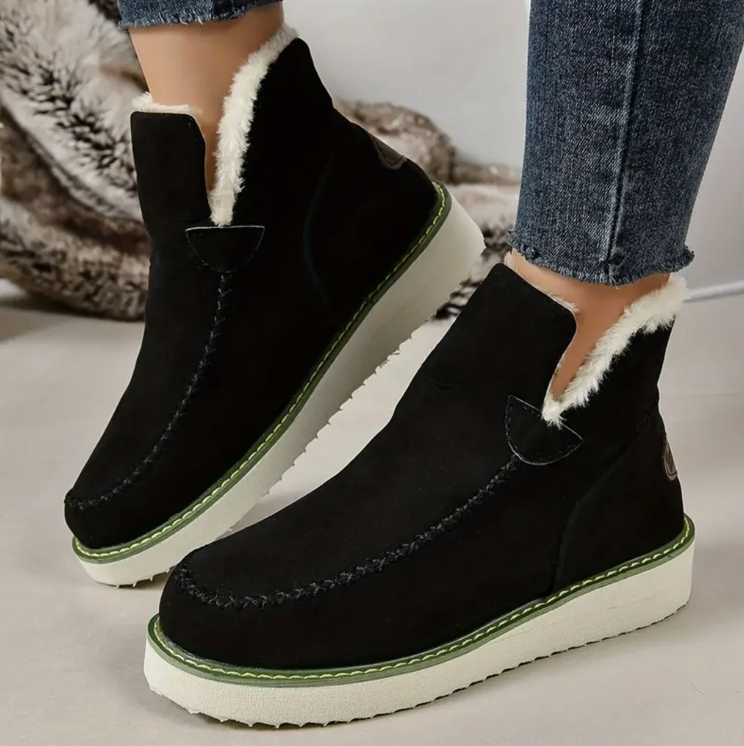 Comelyy Stay Warm and Cozy Round Toe Slip On Plush Lined Snow Boots