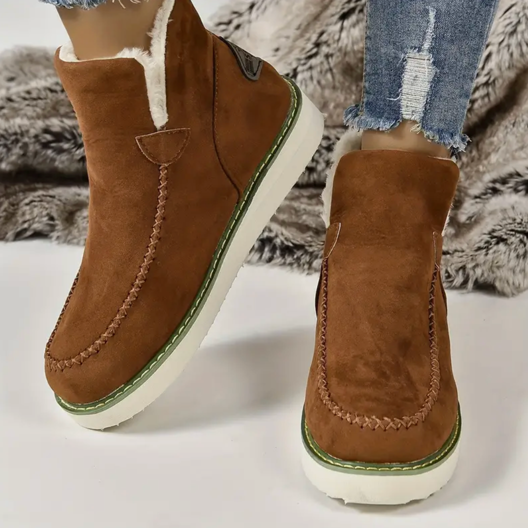 Comelyy Stay Warm and Cozy Round Toe Slip On Plush Lined Snow Boots